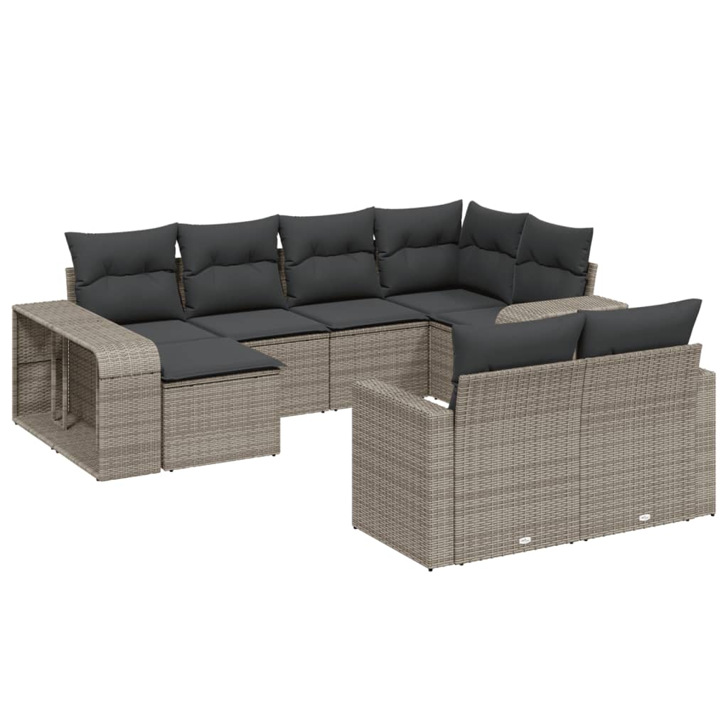 Set mobilier de grădină cu perne, 10 piese, gri, poliratan GartenMobel Dekor