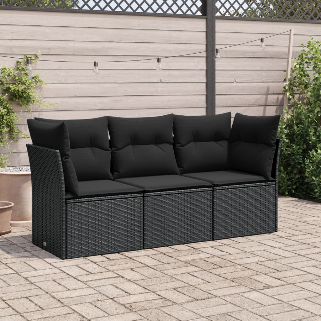 Set mobilier de grădină cu perne, 3 piese, negru, poliratan GartenMobel Dekor