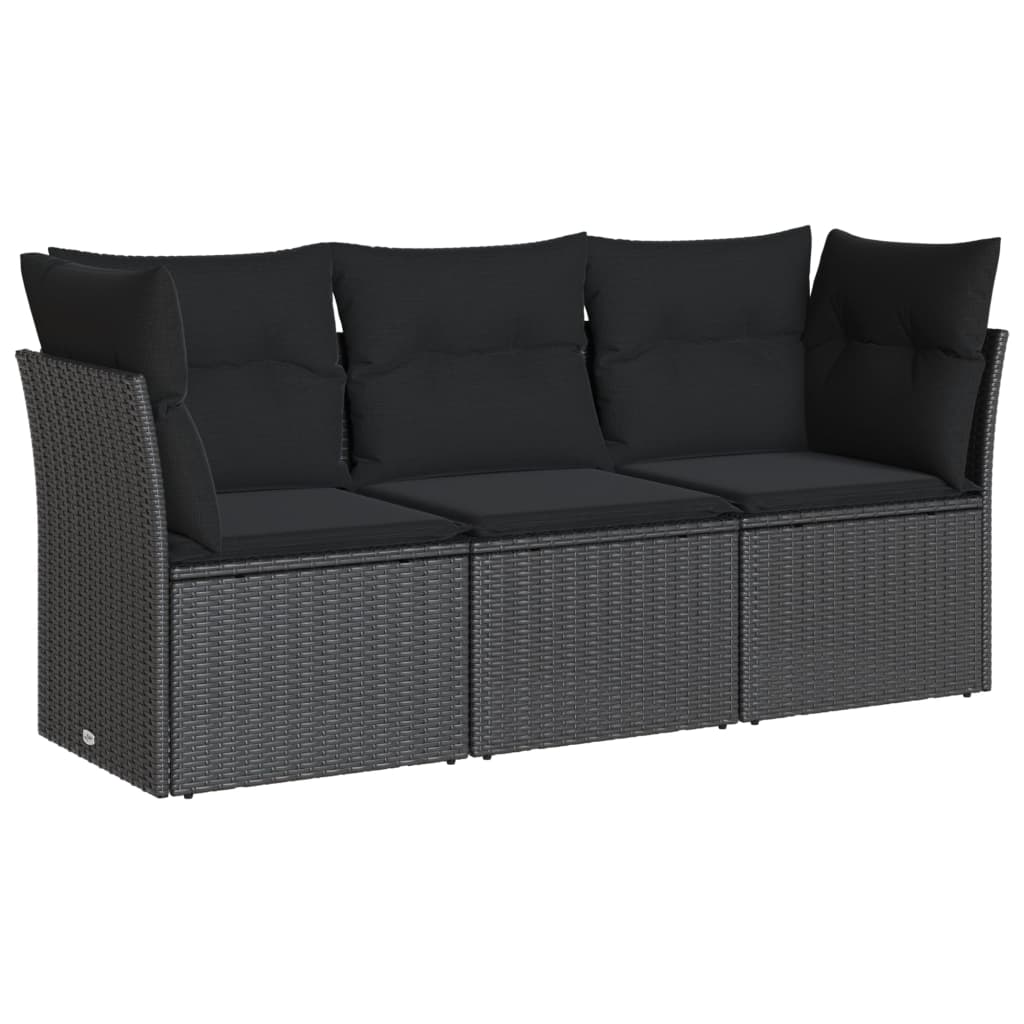 Set mobilier de grădină cu perne, 3 piese, negru, poliratan GartenMobel Dekor