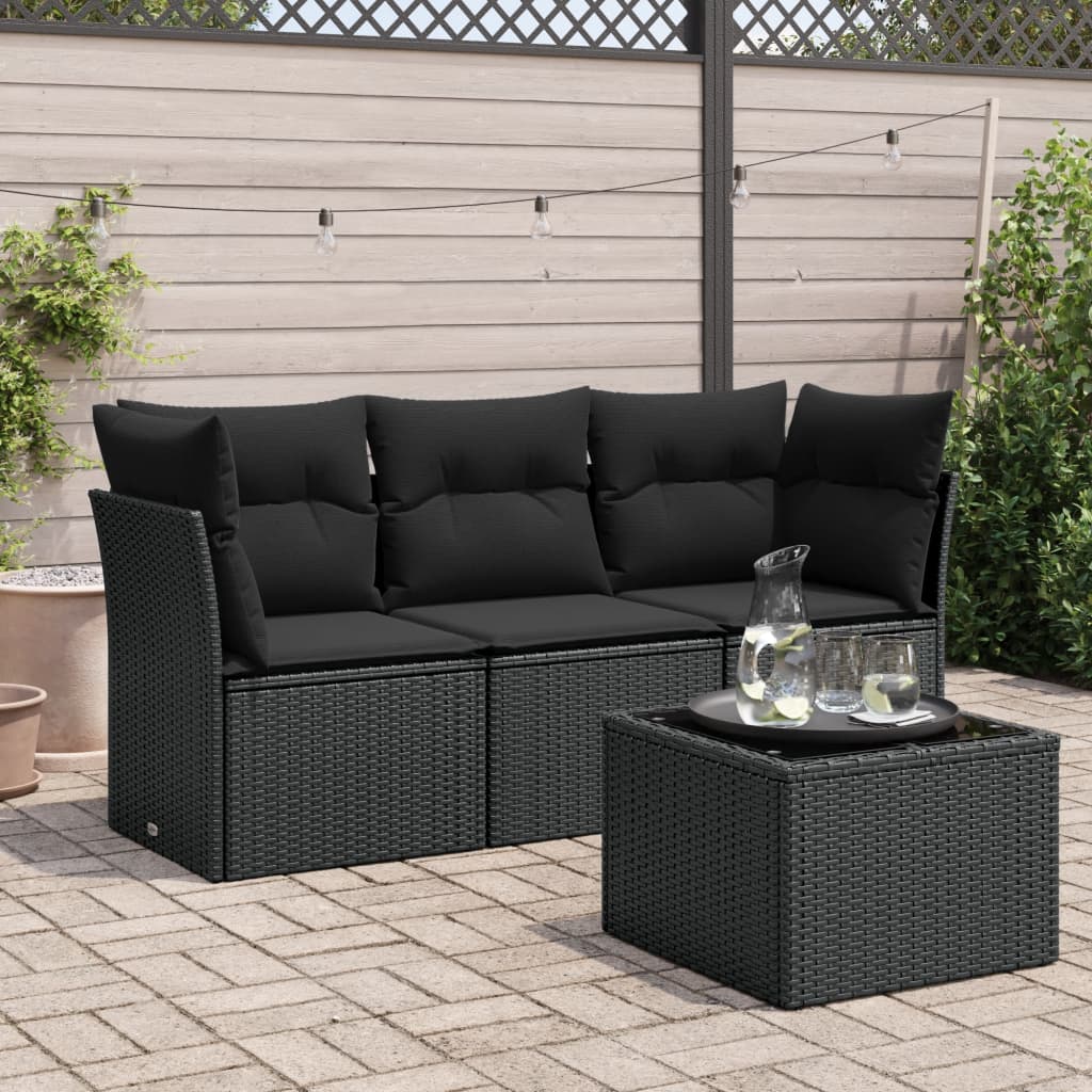 Set mobilier de grădină cu perne, 4 piese, negru, poliratan GartenMobel Dekor