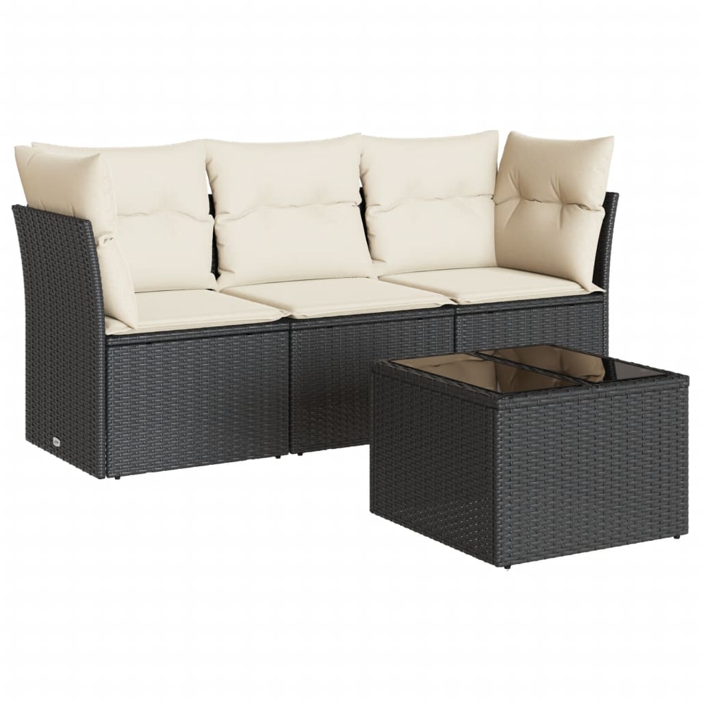 Set mobilier de grădină cu perne, 4 piese, negru, poliratan GartenMobel Dekor