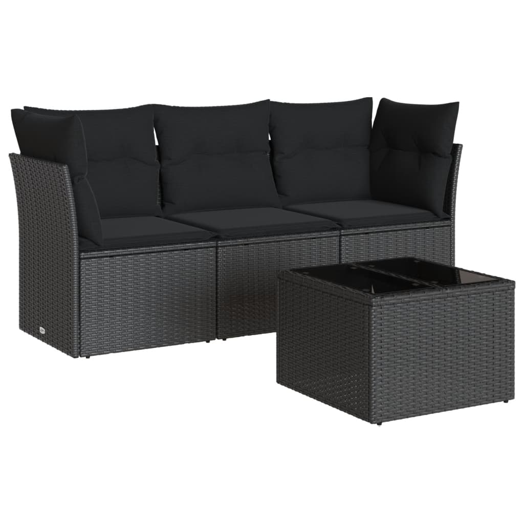 Set mobilier de grădină cu perne, 4 piese, negru, poliratan GartenMobel Dekor
