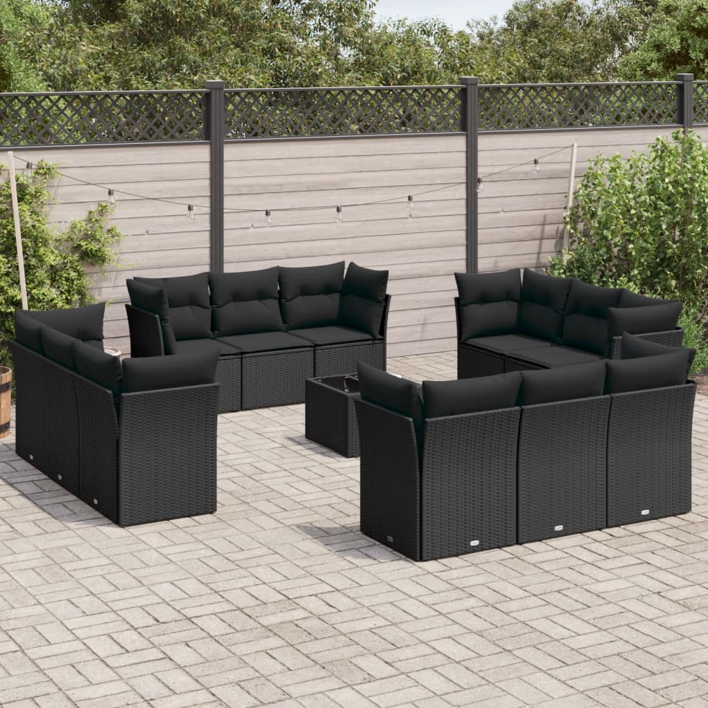 Set mobilier de grădină cu perne, 13 piese, negru, poliratan GartenMobel Dekor