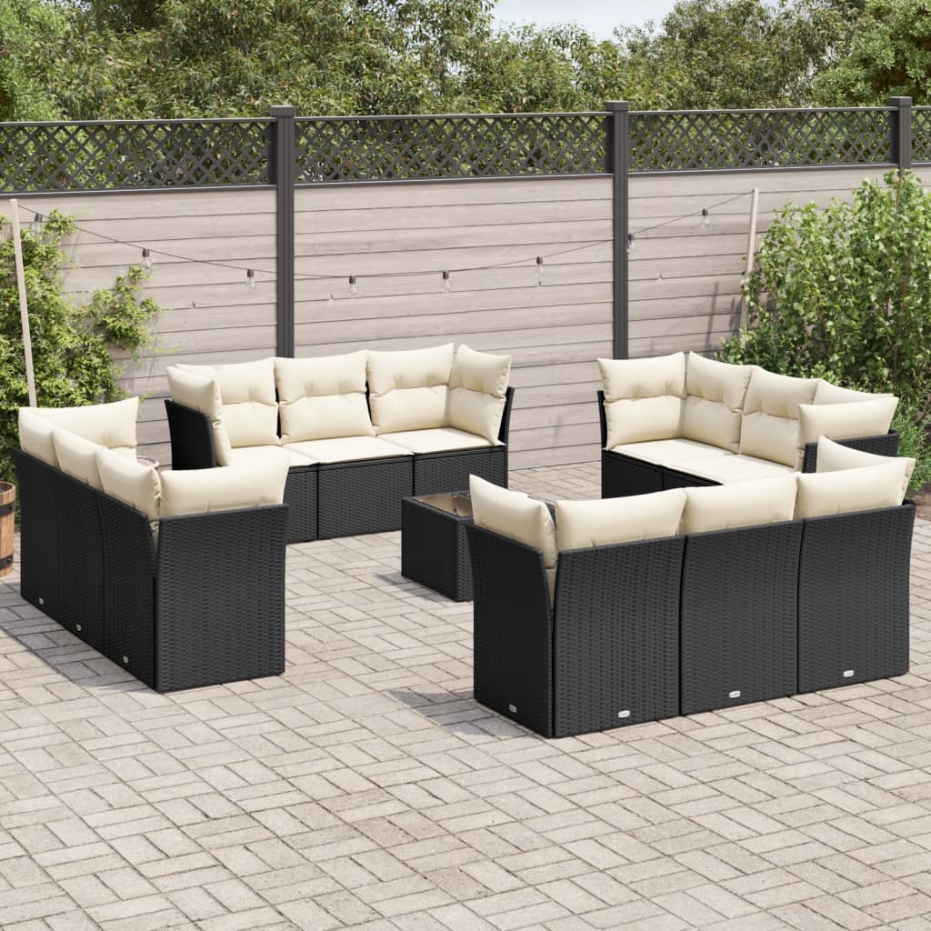 Set mobilier de grădină cu perne, 13 piese, negru, poliratan GartenMobel Dekor