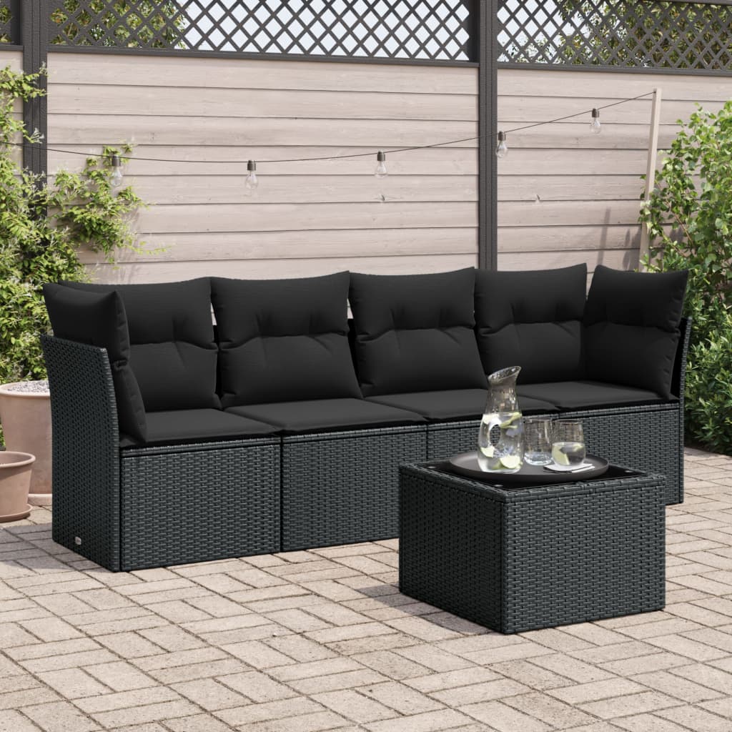 Set mobilier de grădină cu perne, 5 piese, negru, poliratan GartenMobel Dekor