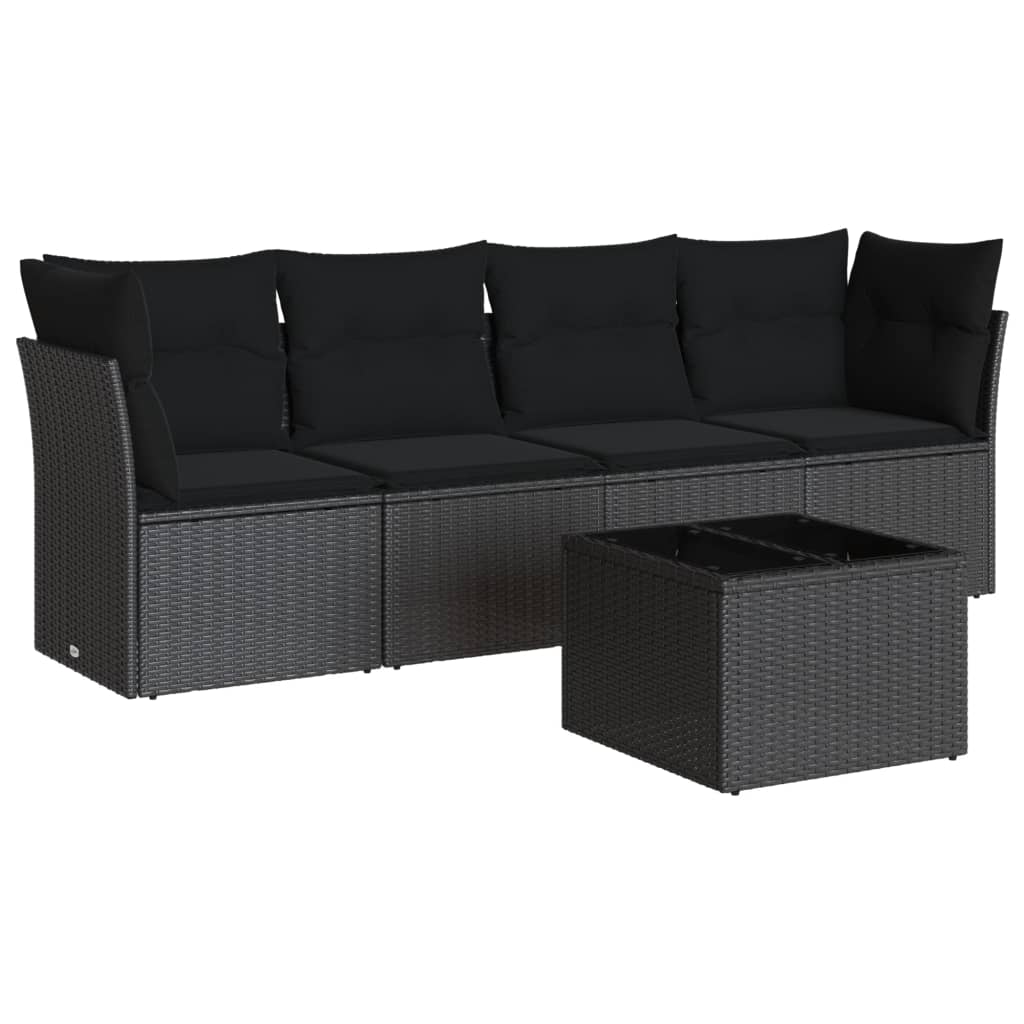 Set mobilier de grădină cu perne, 5 piese, negru, poliratan GartenMobel Dekor