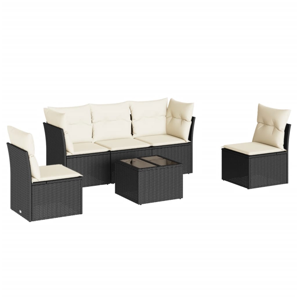 Set mobilier de grădină cu perne, 6 piese, negru, poliratan GartenMobel Dekor