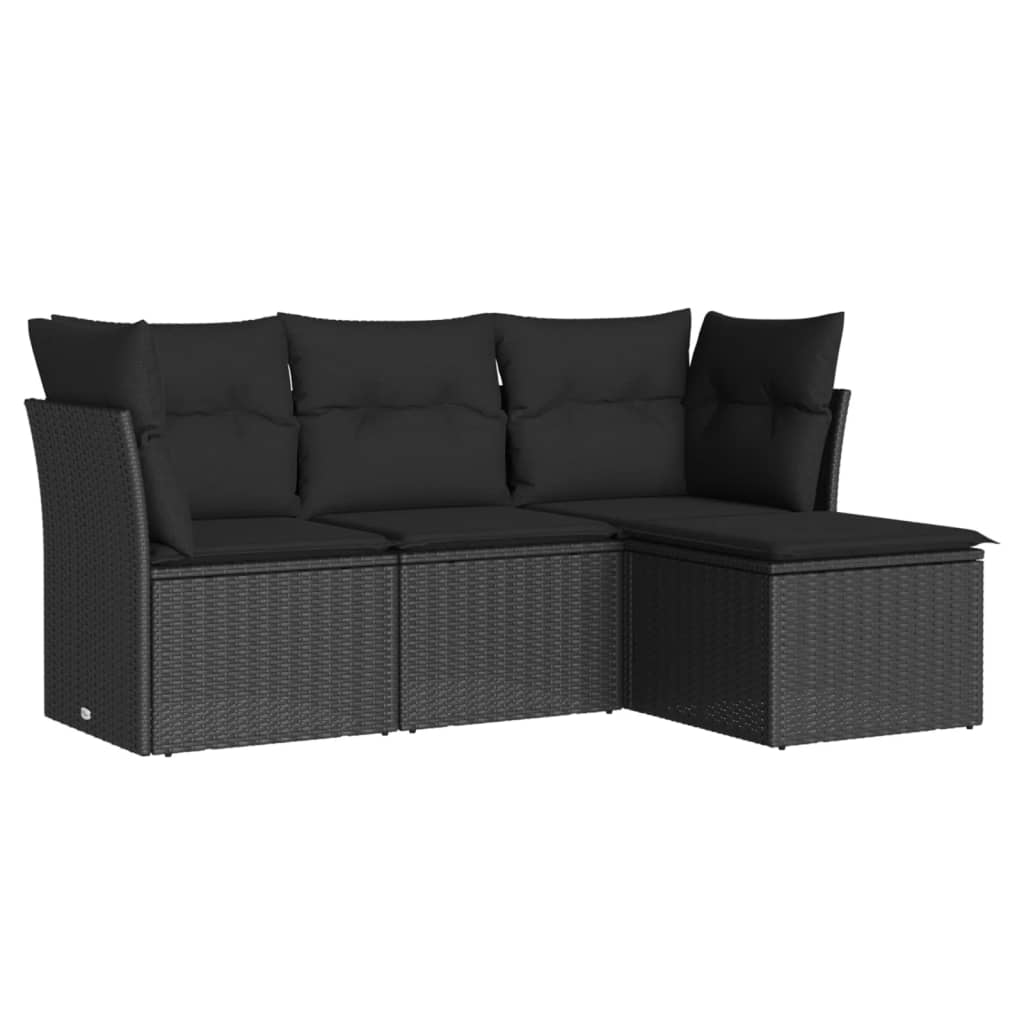 Set mobilier de grădină cu perne, 4 piese, negru, poliratan GartenMobel Dekor