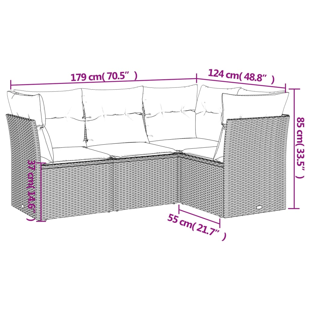 Set mobilier de grădină cu perne, 4 piese, negru, poliratan GartenMobel Dekor