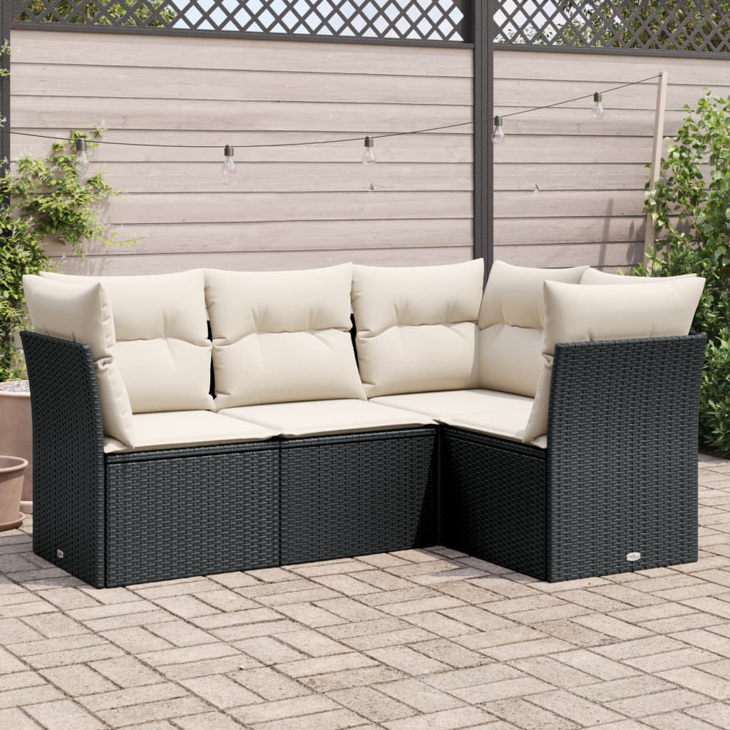 Set mobilier de grădină cu perne, 4 piese, negru, poliratan GartenMobel Dekor