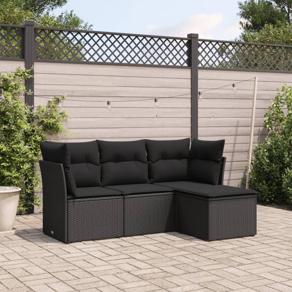 Set mobilier de grădină cu perne, 4 piese, negru, poliratan GartenMobel Dekor