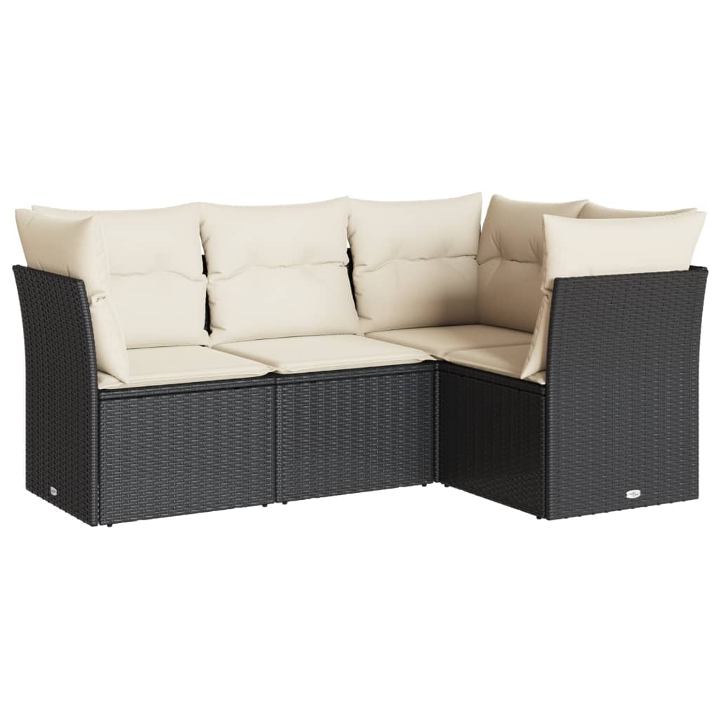 Set mobilier de grădină cu perne, 4 piese, negru, poliratan GartenMobel Dekor