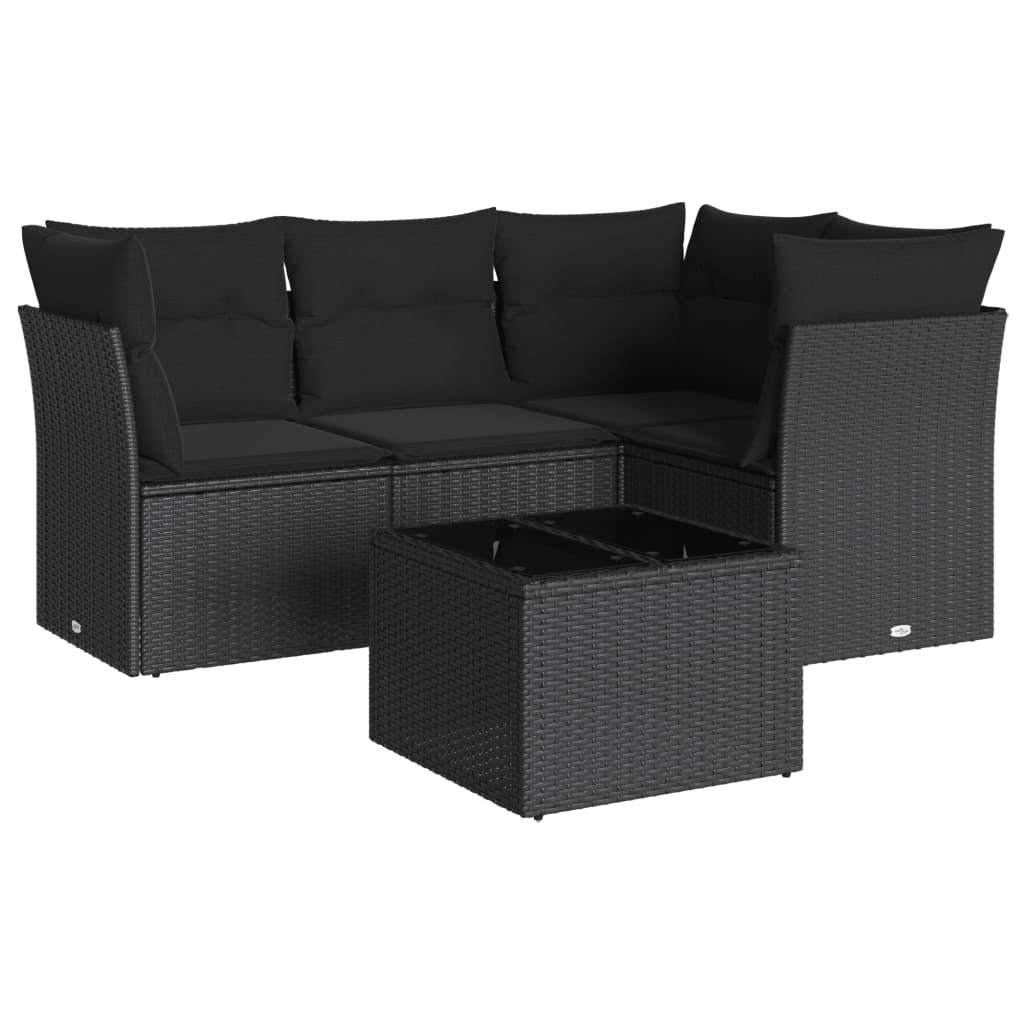 Set mobilier de grădină cu perne, 5 piese, negru, poliratan GartenMobel Dekor