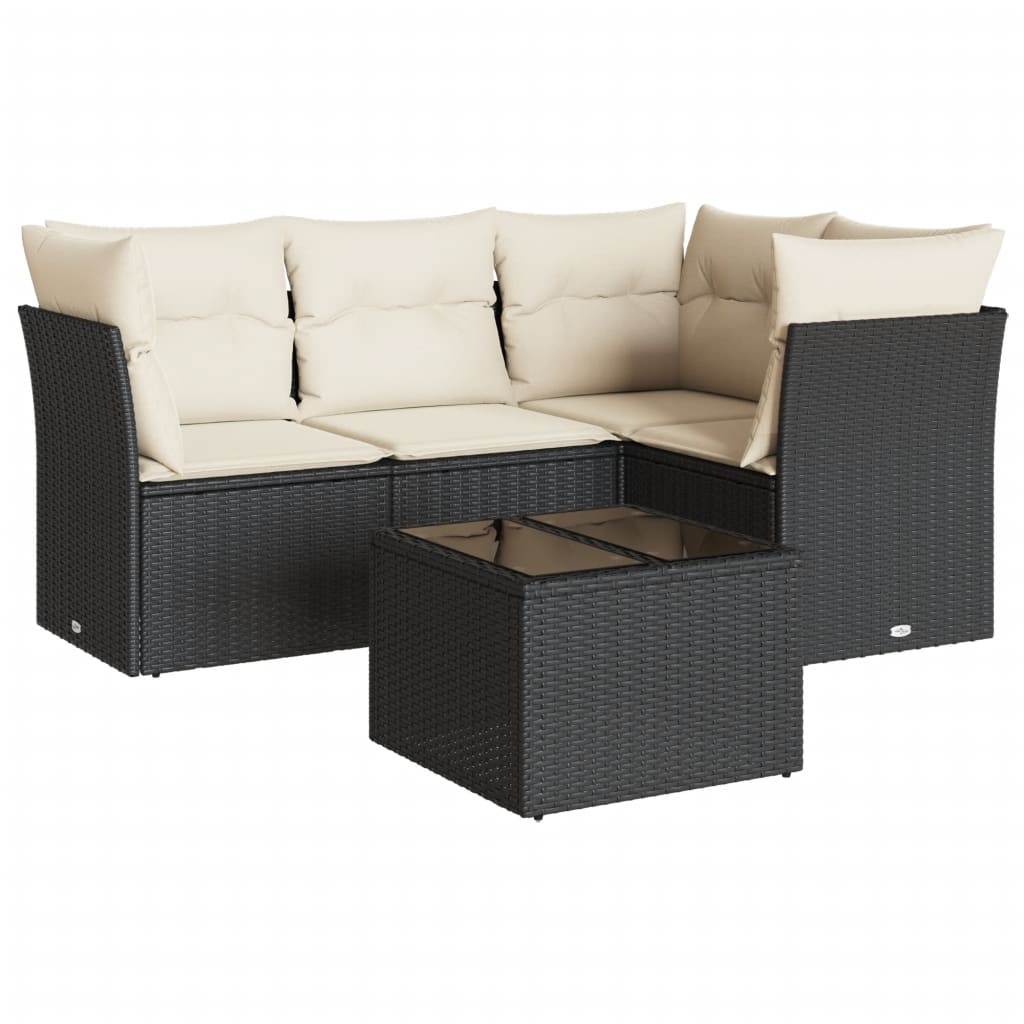 Set mobilier de grădină cu perne, 5 piese, negru, poliratan GartenMobel Dekor