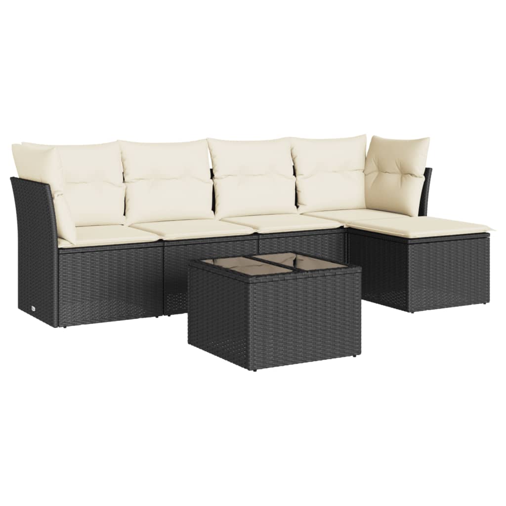 Set mobilier de grădină cu perne, 6 piese, negru, poliratan GartenMobel Dekor