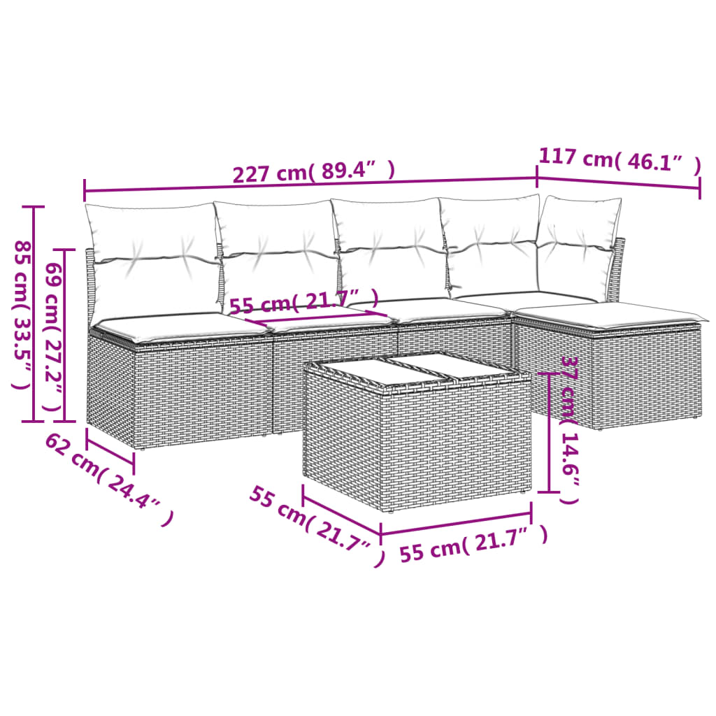 Set mobilier de grădină cu perne, 6 piese, negru, poliratan GartenMobel Dekor
