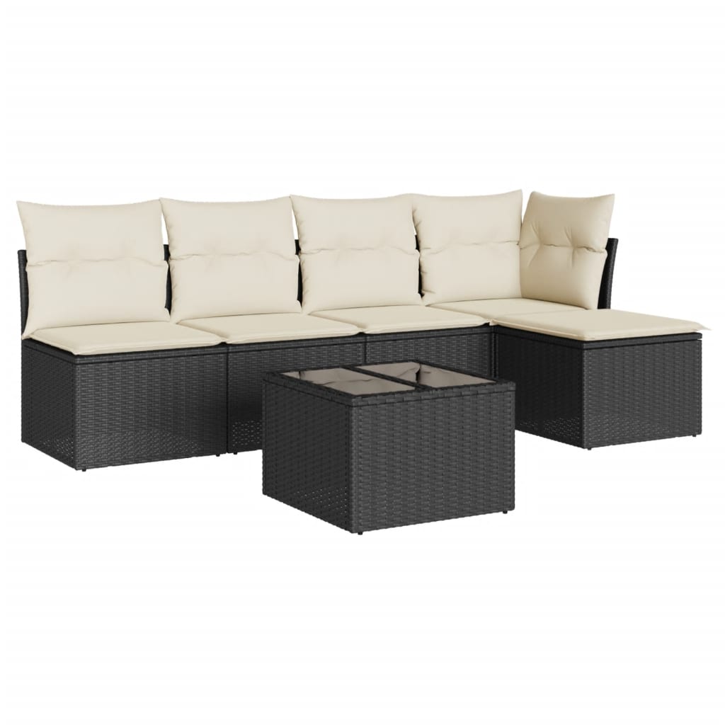 Set mobilier de grădină cu perne, 6 piese, negru, poliratan GartenMobel Dekor