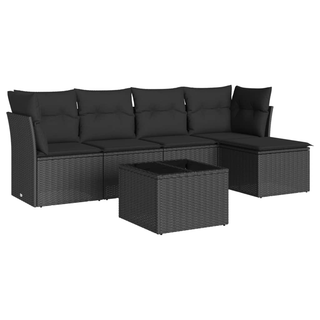 Set mobilier de grădină cu perne, 6 piese, negru, poliratan GartenMobel Dekor