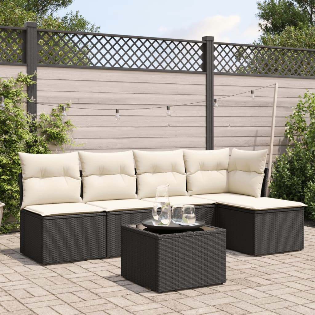 Set mobilier de grădină cu perne, 6 piese, negru, poliratan GartenMobel Dekor