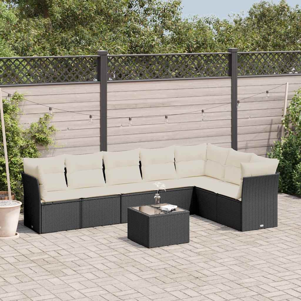 Set mobilier de grădină cu perne, 8 piese, negru, poliratan GartenMobel Dekor