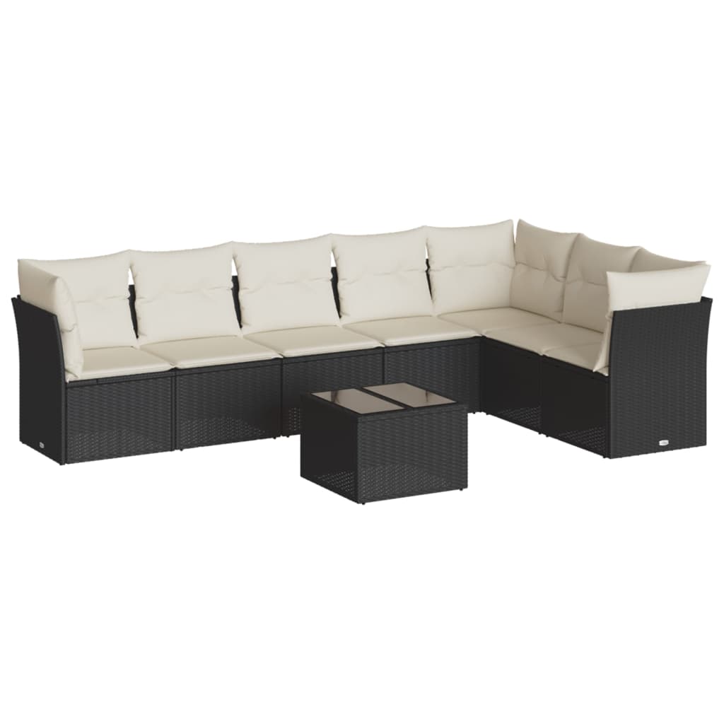 Set mobilier de grădină cu perne, 8 piese, negru, poliratan GartenMobel Dekor