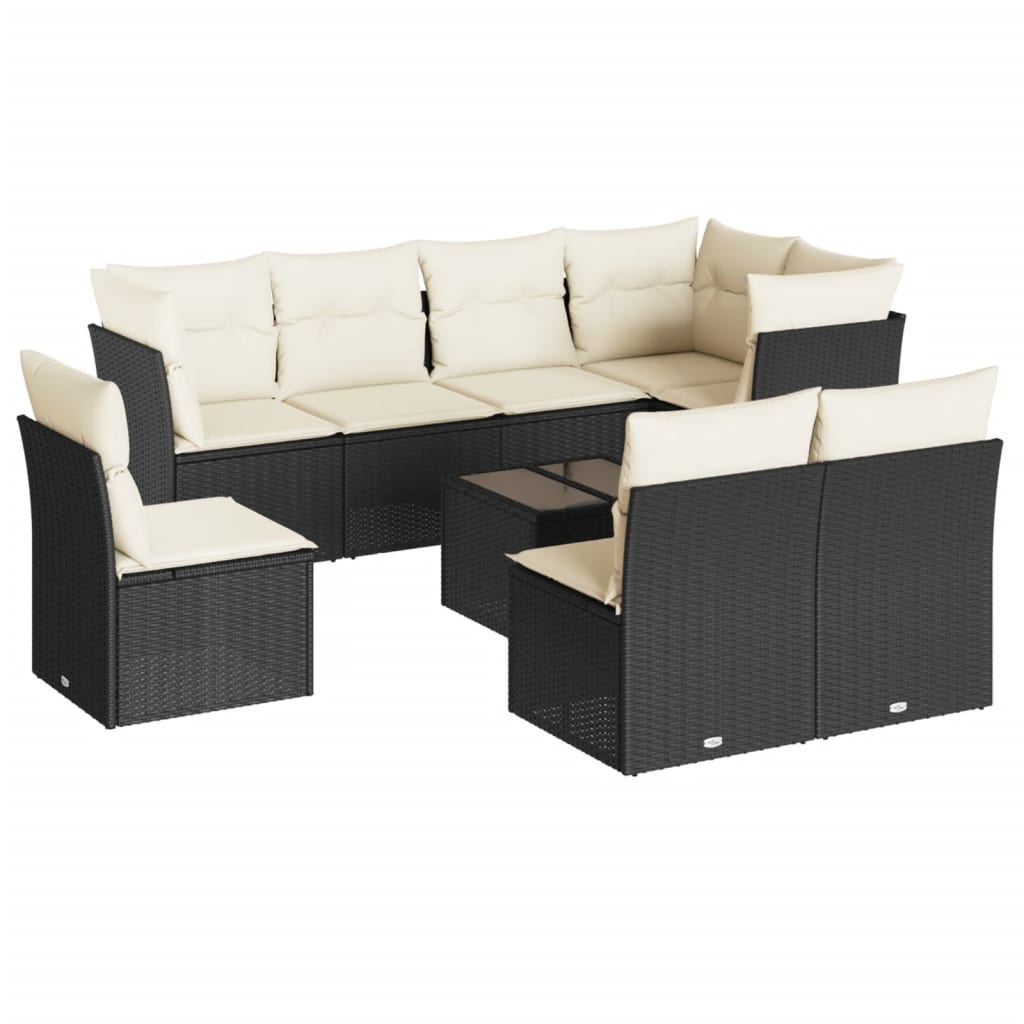 Set mobilier de grădină cu perne, 9 piese, negru, poliratan GartenMobel Dekor