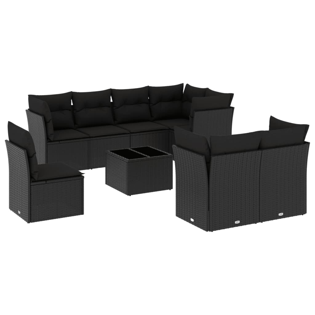 Set mobilier de grădină cu perne, 9 piese, negru, poliratan GartenMobel Dekor