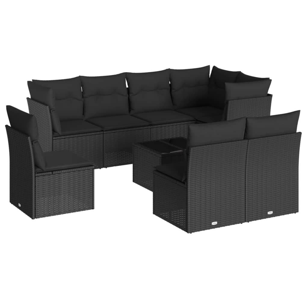 Set mobilier de grădină cu perne, 9 piese, negru, poliratan GartenMobel Dekor