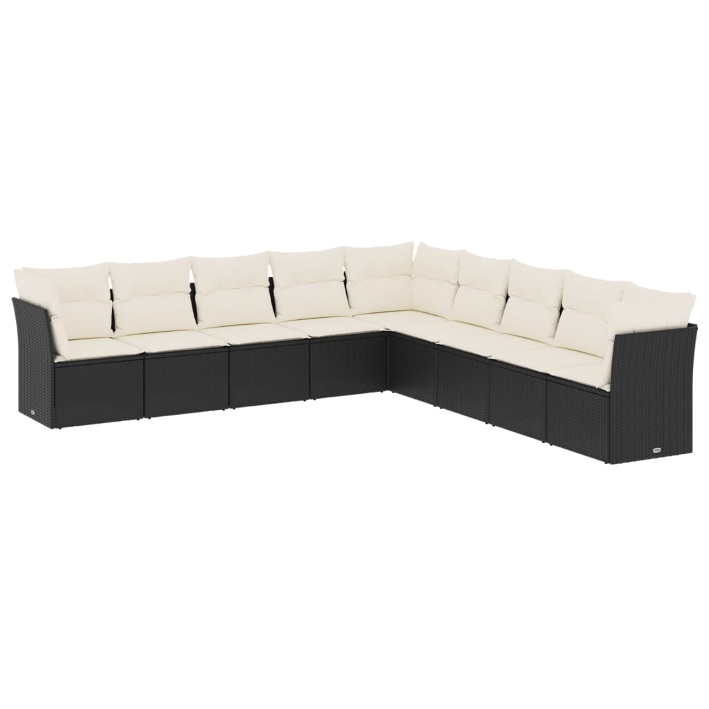 Set mobilier de grădină cu perne, 9 piese, negru, poliratan GartenMobel Dekor