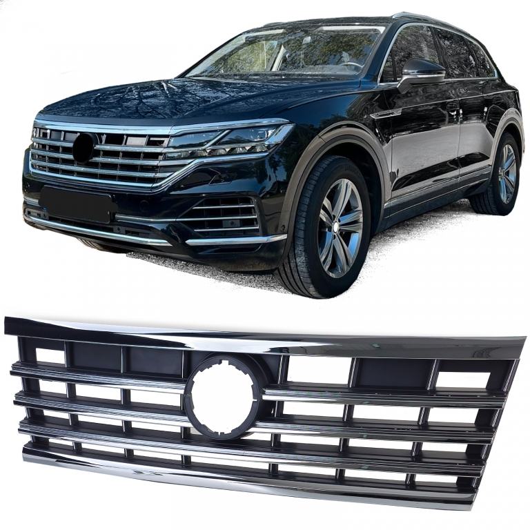 Grilă radiator neagră cu benzi cromate, potrivită pentru VW Touareg III din 2018 Performance AutoTuning