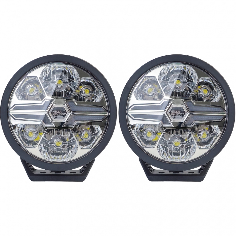 Set de 2 piese HELLA VALUEFIT Faruri auxiliare cu LED pentru faza lungă Black Blade 9˝ Rotund Legale Performance AutoTuning