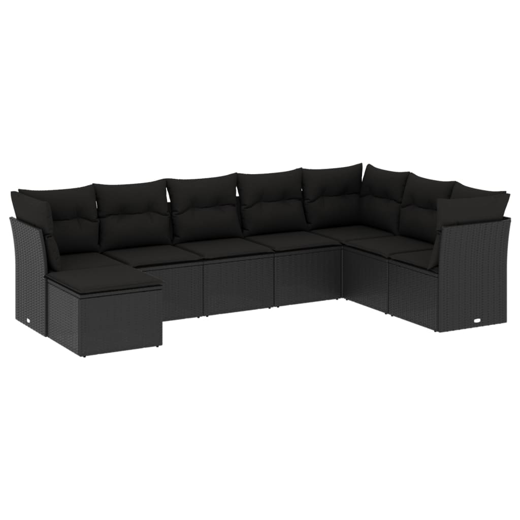 Set mobilier de grădină cu perne, 8 piese, negru, poliratan GartenMobel Dekor