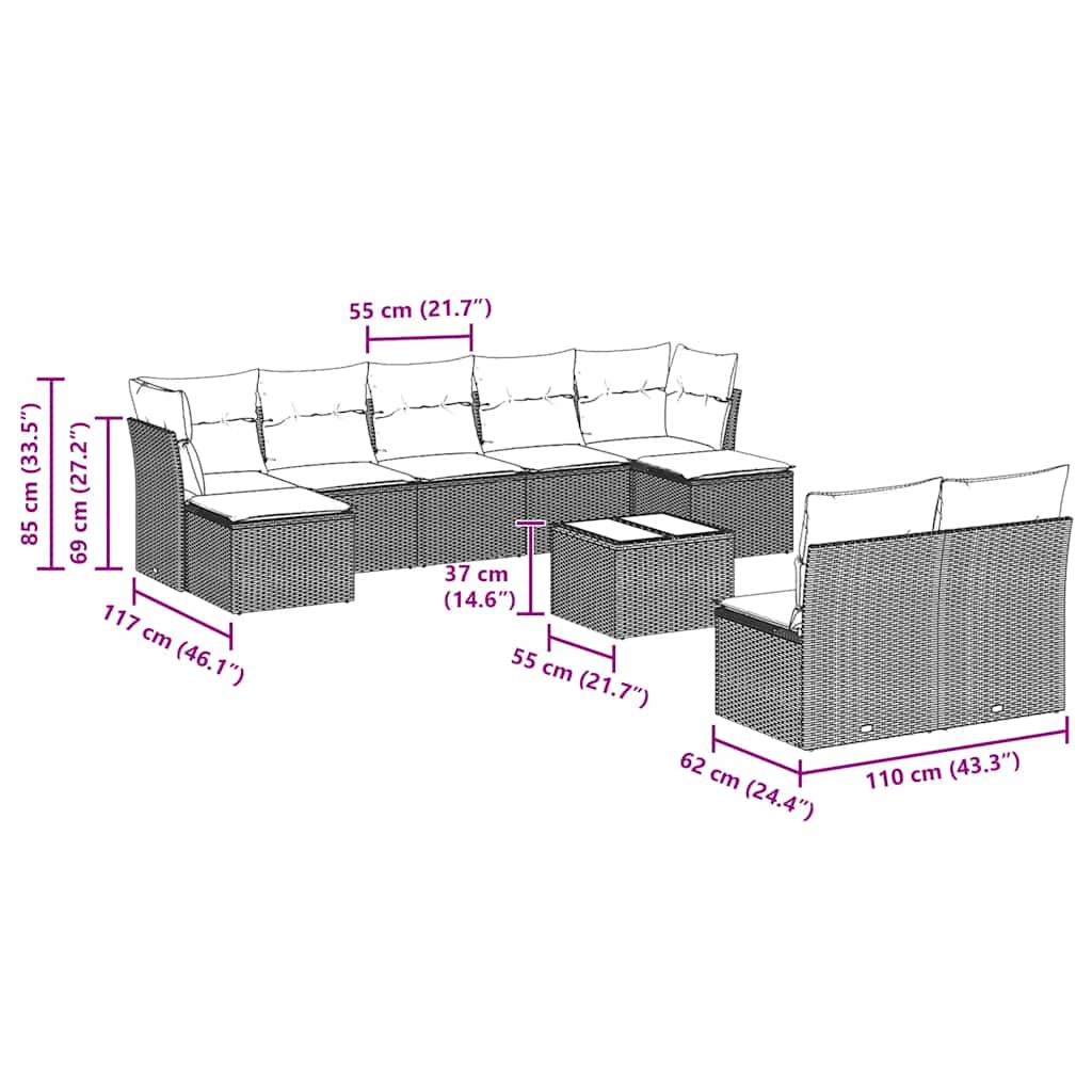 Set canapele de grădină cu perne 10 piese gri deschis poliratan GartenMobel Dekor