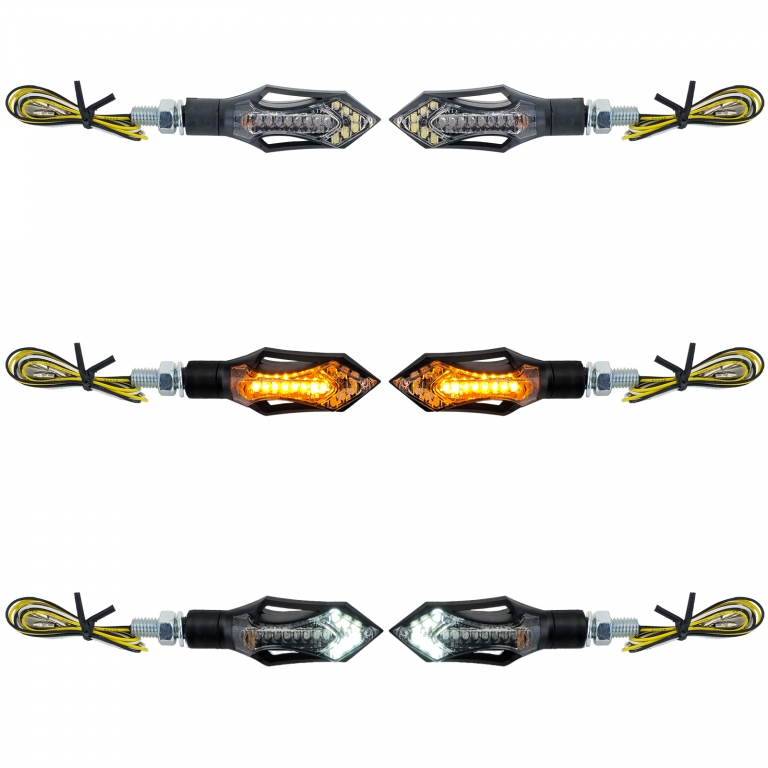 Semnalizator LED universal pentru motocicletă + lumină de poziție neagră Hatch/Rush cu E-Mark Performance AutoTuning