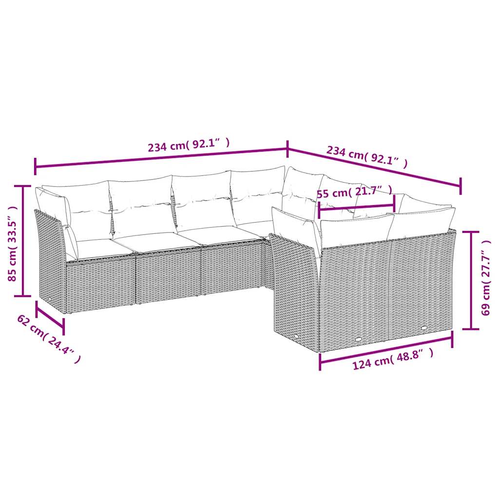 Set canapele de grădină, 8 piese, cu perne, bej, poliratan GartenMobel Dekor