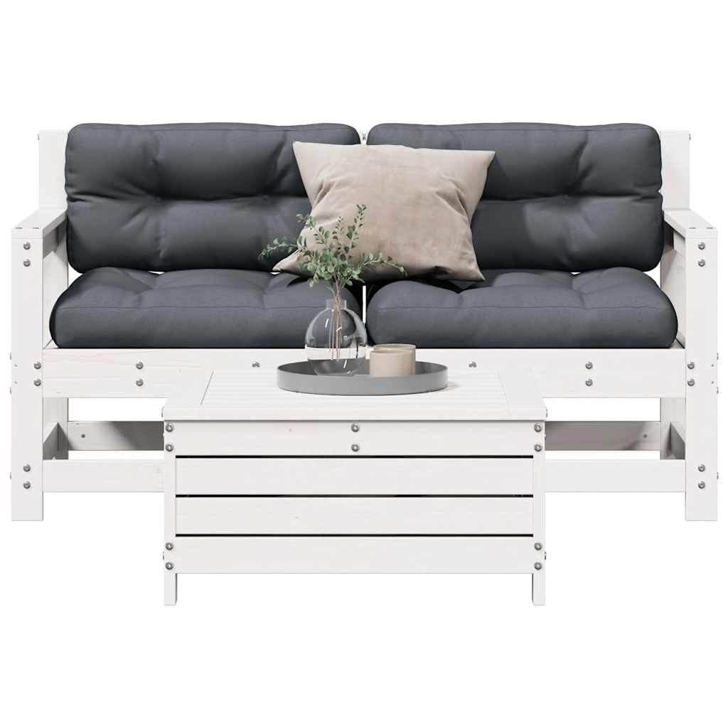 Set mobilier de grădină cu perne, 3 piese, alb, lemn masiv pin GartenMobel Dekor