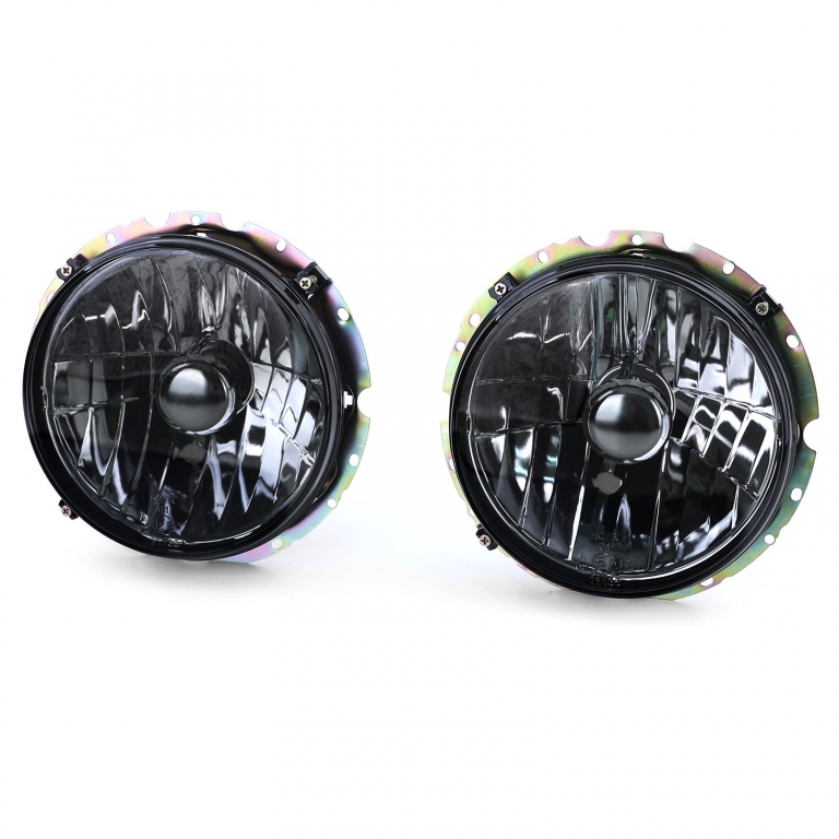 Faruri din sticlă clare cu fum negru H4, pereche, potrivite pentru VW Caddy I 82-92 + Jetta I 79-84 Performance AutoTuning