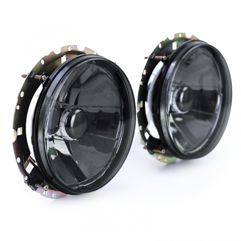Faruri din sticlă clare cu fum negru H4, pereche, potrivite pentru VW Caddy I 82-92 + Jetta I 79-84 Performance AutoTuning
