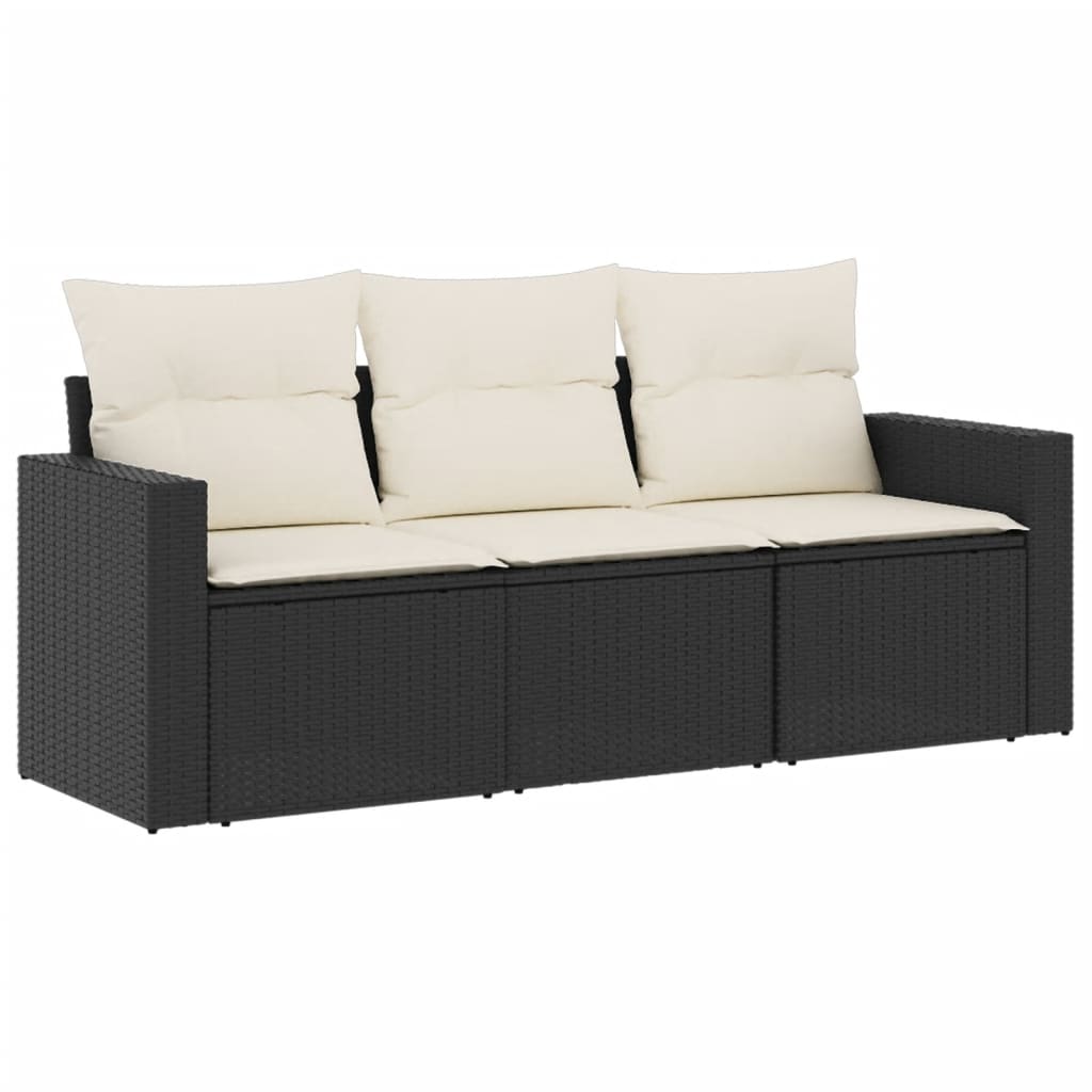 Set mobilier de grădină cu perne, 3 piese, negru, poliratan GartenMobel Dekor