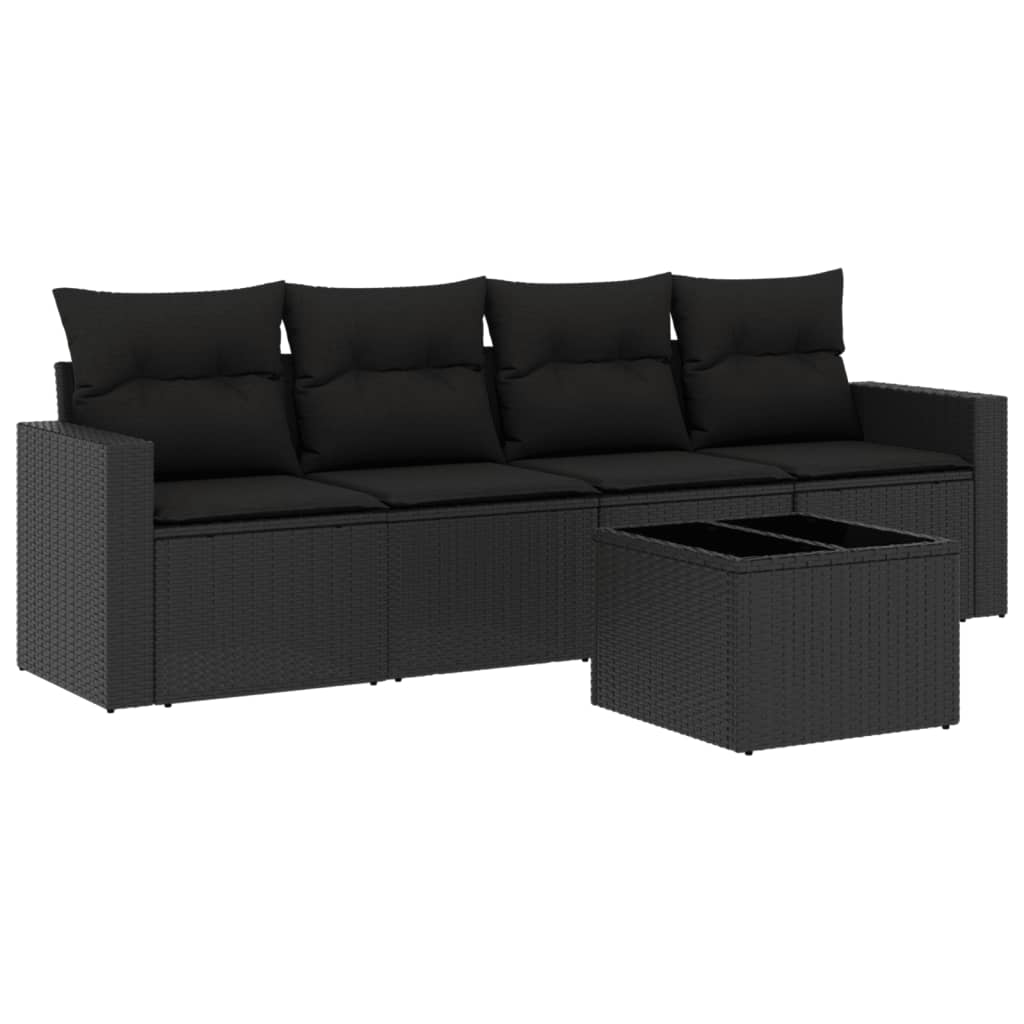 Set mobilier de grădină cu perne, 5 piese, negru, poliratan GartenMobel Dekor