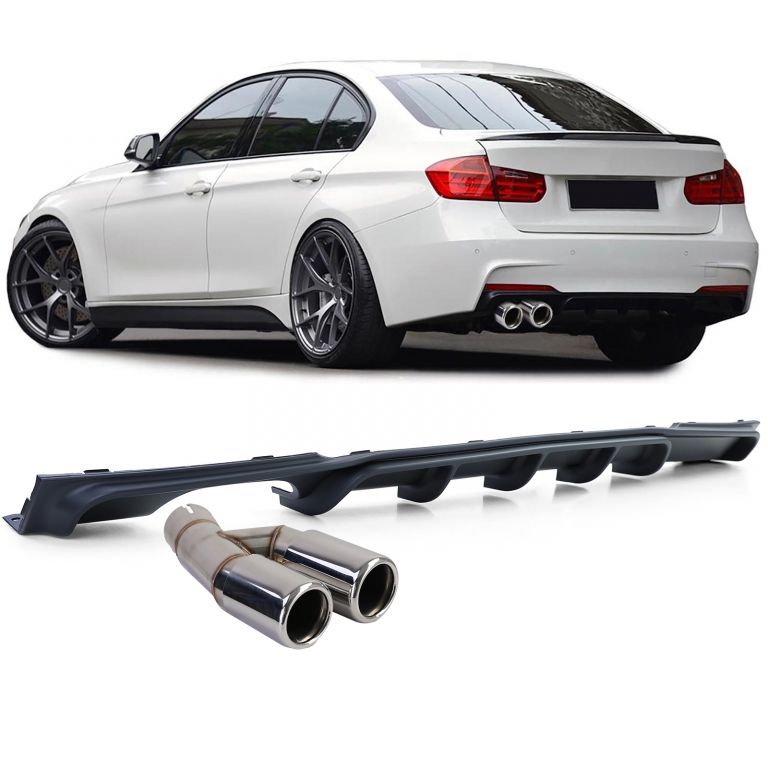 Difuzor spate mat + țeavă de eșapament dublă cromată, potrivit pentru BMW F30 F31 316 318 320 Performance AutoTuning