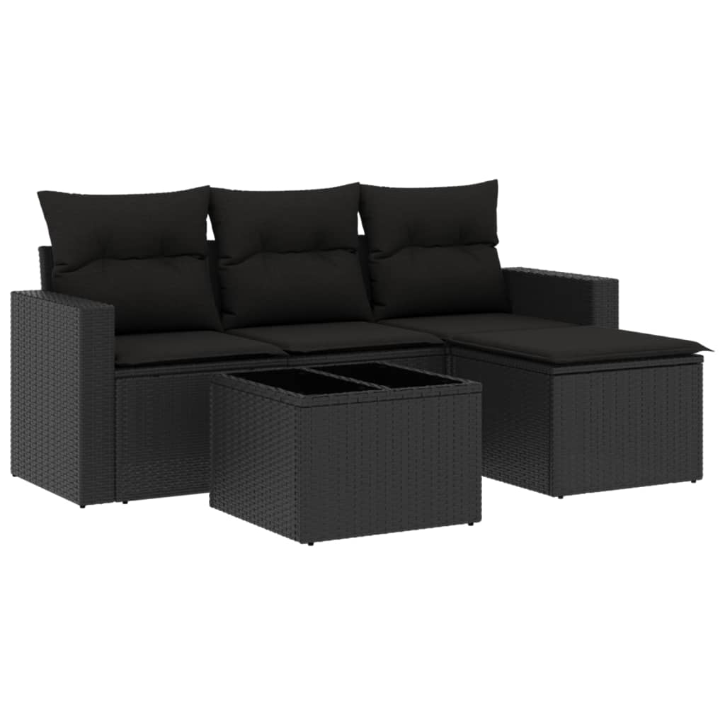 Set mobilier de grădină cu perne, 5 piese, negru, poliratan GartenMobel Dekor