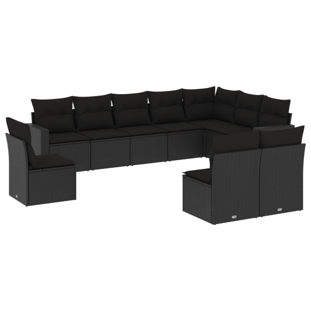 Set canapele de grădină cu perne, 10 piese, negru, poliratan GartenMobel Dekor