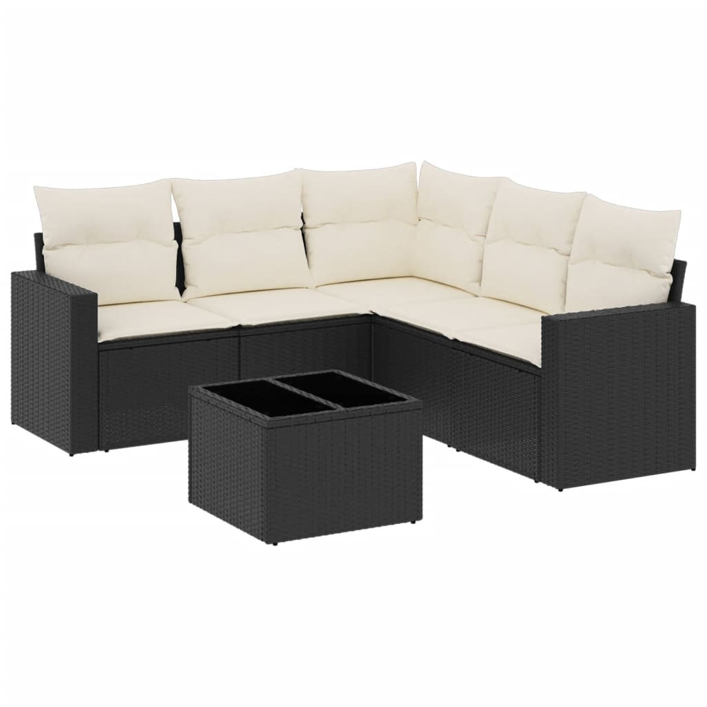 Set mobilier de grădină cu perne, 6 piese, negru, poliratan GartenMobel Dekor