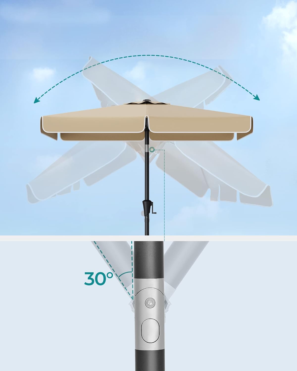 SONGMICS Umbrela de gradina cu manivela, 200x150 cm, UPF 50+, inclinare 30°, structura metalica, maro taupe Household NewTrend