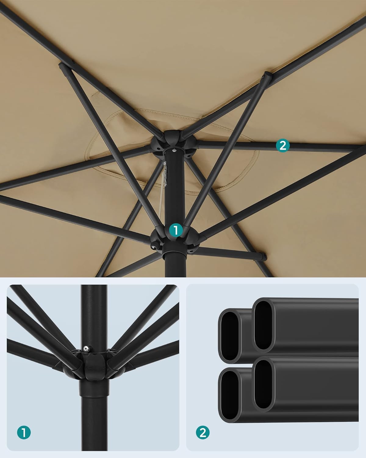 SONGMICS Umbrela de gradina cu manivela, 200x150 cm, UPF 50+, inclinare 30°, structura metalica, maro taupe Household NewTrend