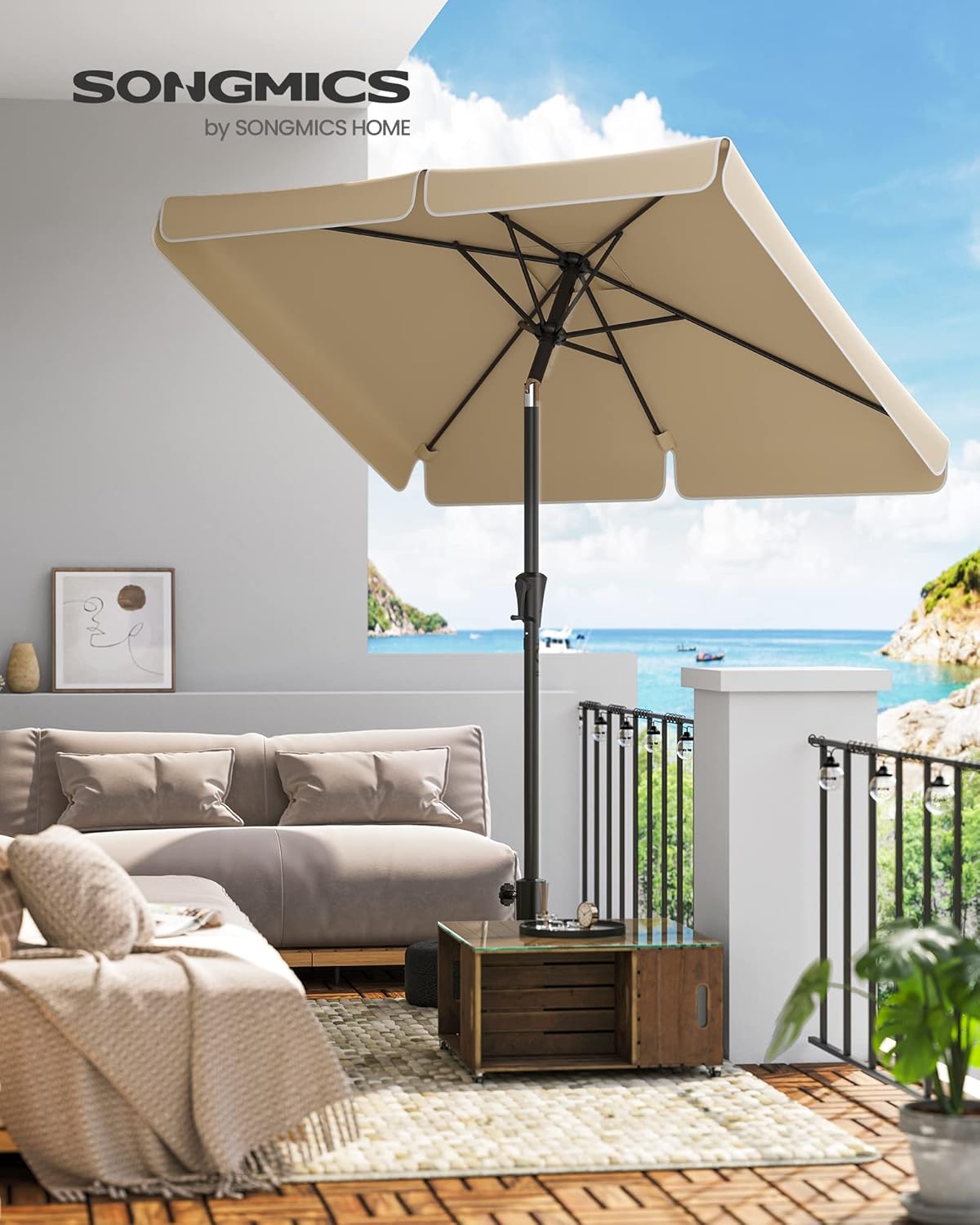 SONGMICS Umbrela de gradina cu manivela, 200x150 cm, UPF 50+, inclinare 30°, structura metalica, maro taupe Household NewTrend