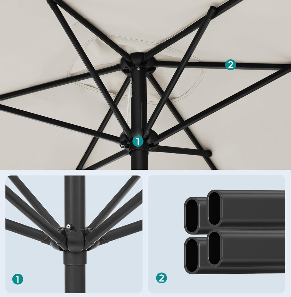 SONGMICS Umbrela de gradina cu manivela, UPF 50+, inclinare 30°, structura metalica, 300x200 cm, bej Household NewTrend