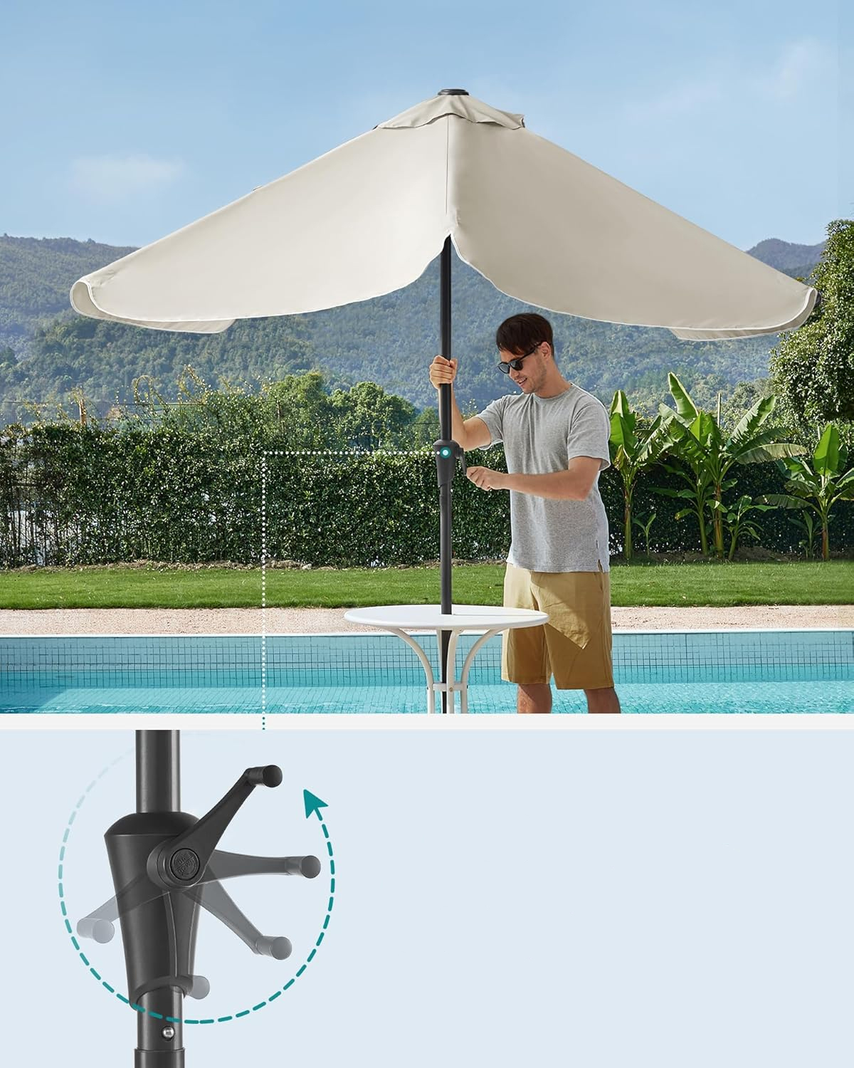 SONGMICS Umbrela de gradina cu manivela, UPF 50+, inclinare 30°, structura metalica, 300x200 cm, bej Household NewTrend