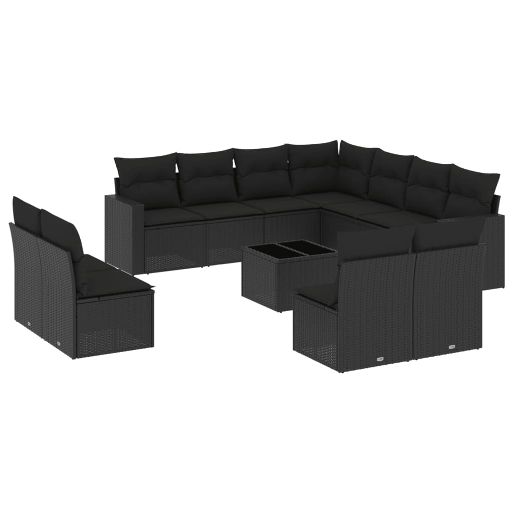 Set canapele de grădină, 12 piese, cu perne, negru, poliratan GartenMobel Dekor
